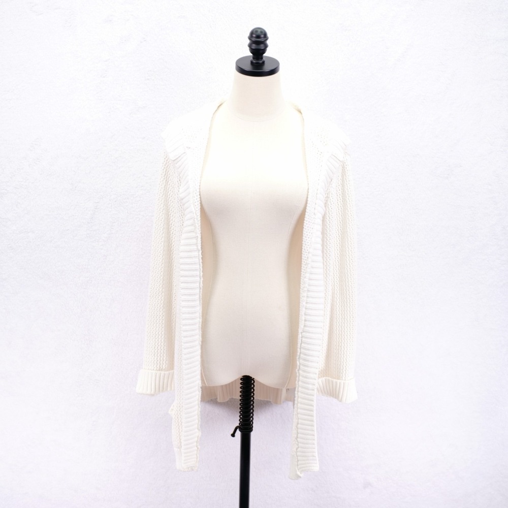 Jaclyn Smith -XL- White Cotton Long Sleeve Knit Hoodedโ Open Cardigan Sweater